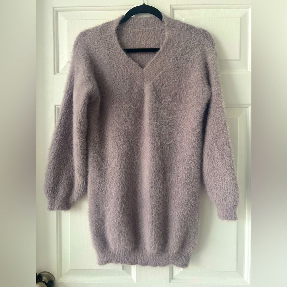 COPY - furry sweater muted purple grayish oversized comfy sweater